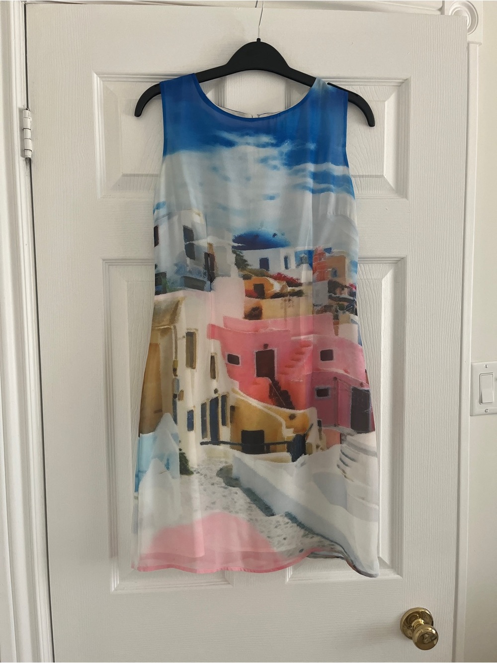 Pink Martini Graphic Blue Shift Dress with Pink & White Accents